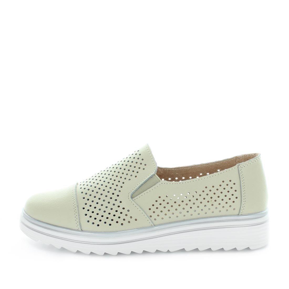 Just Bee comfort shoes - Crista by Just Bee - womens comfort shoes - flat slip-on style shoes with a laser cut upper and slight flatform wedge all wrapped in leather construction (6538287153231)