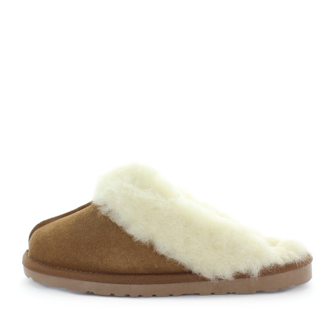 Just Bee UGGs- cita- womens little slip-on slipper style, 100% wool, leather shoe with detailed upper and over hanging wool on the trim - womens comfort slippers - womens best slippers- UGGs (4865771143247)